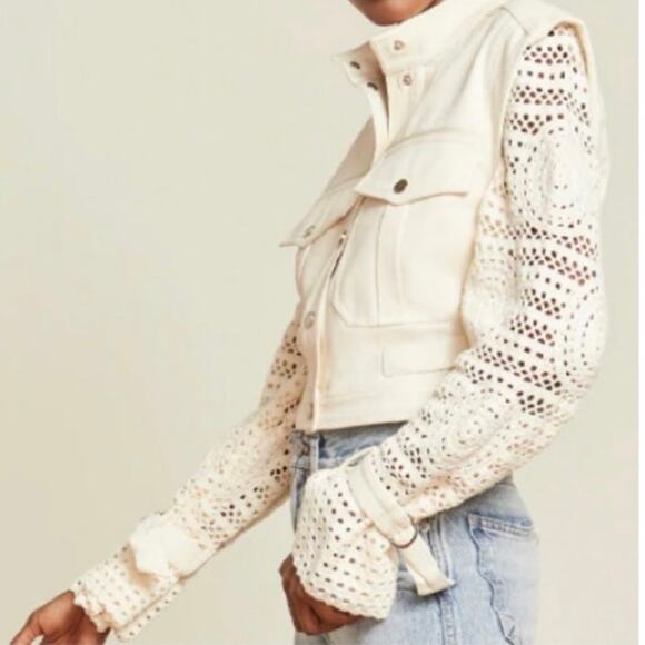 Veronica Beard Aylin Crochet Sleeve Jacket in Ecru Size 0 - Picture 6 of 16
